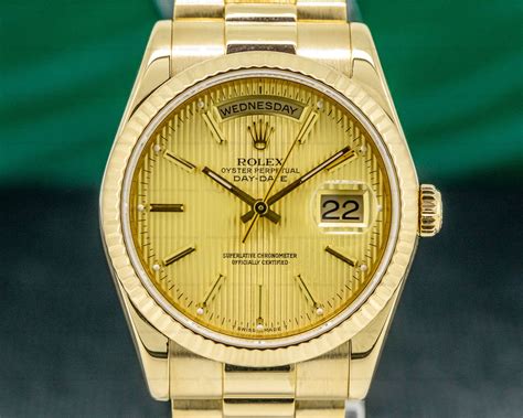 rolex day-date automatic champagne dial 18k yellow gold watch|rolex day date gold.